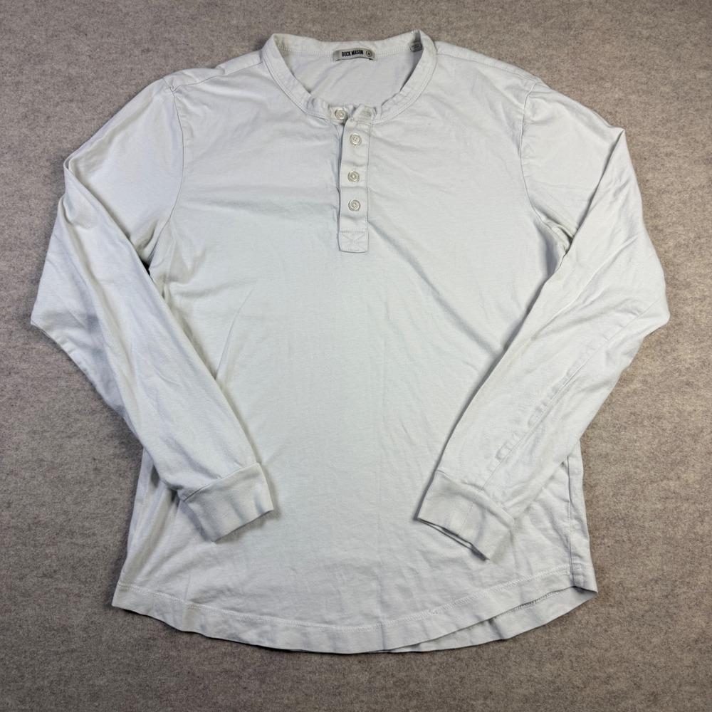 Buck Mason Mens XS Long Sleeve Henley Shirt Light Grey Pima Cotton Curved Hem